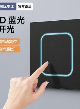 国际电工超薄哑光黑色开关插座面板带LED灯一1开单开单控单联开关