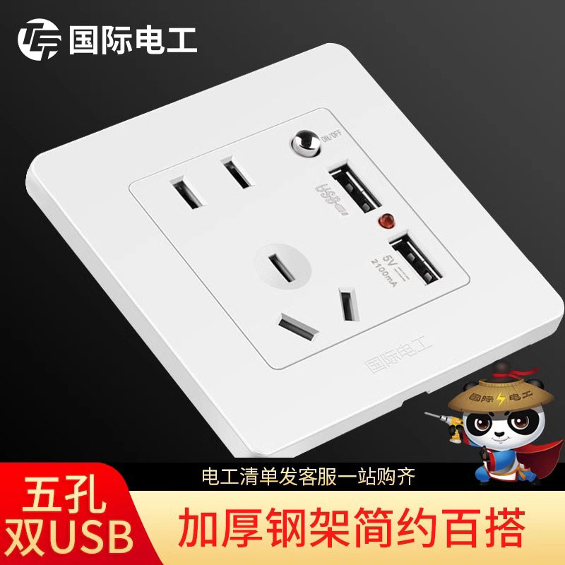 国际电工86型墙壁暗装双USB带USB