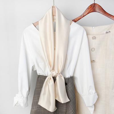 纯色百搭春秋夏季薄款长飘带丝巾