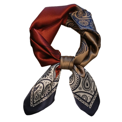 酒红腰果真丝方巾女护颈围巾