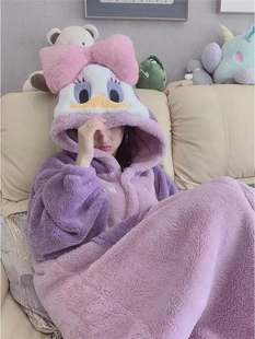 长款睡袍女士秋冬季保暖珊瑚绒睡衣加厚可爱学生法兰绒家居服套装