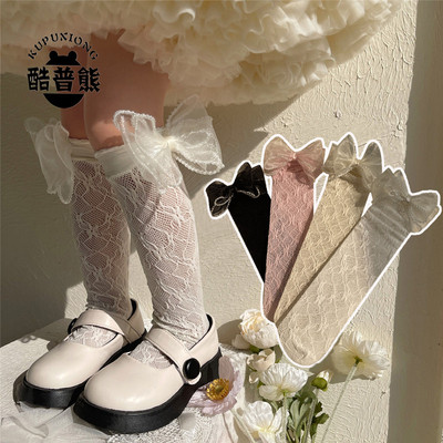女童夏季时尚蝴蝶结中筒袜薄款