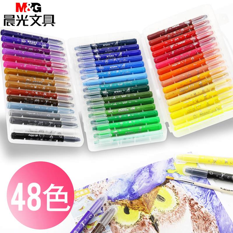 晨光炫彩棒24色36色48色旋轉蠟筆可水洗水溶性兒童安全水洗油畫棒