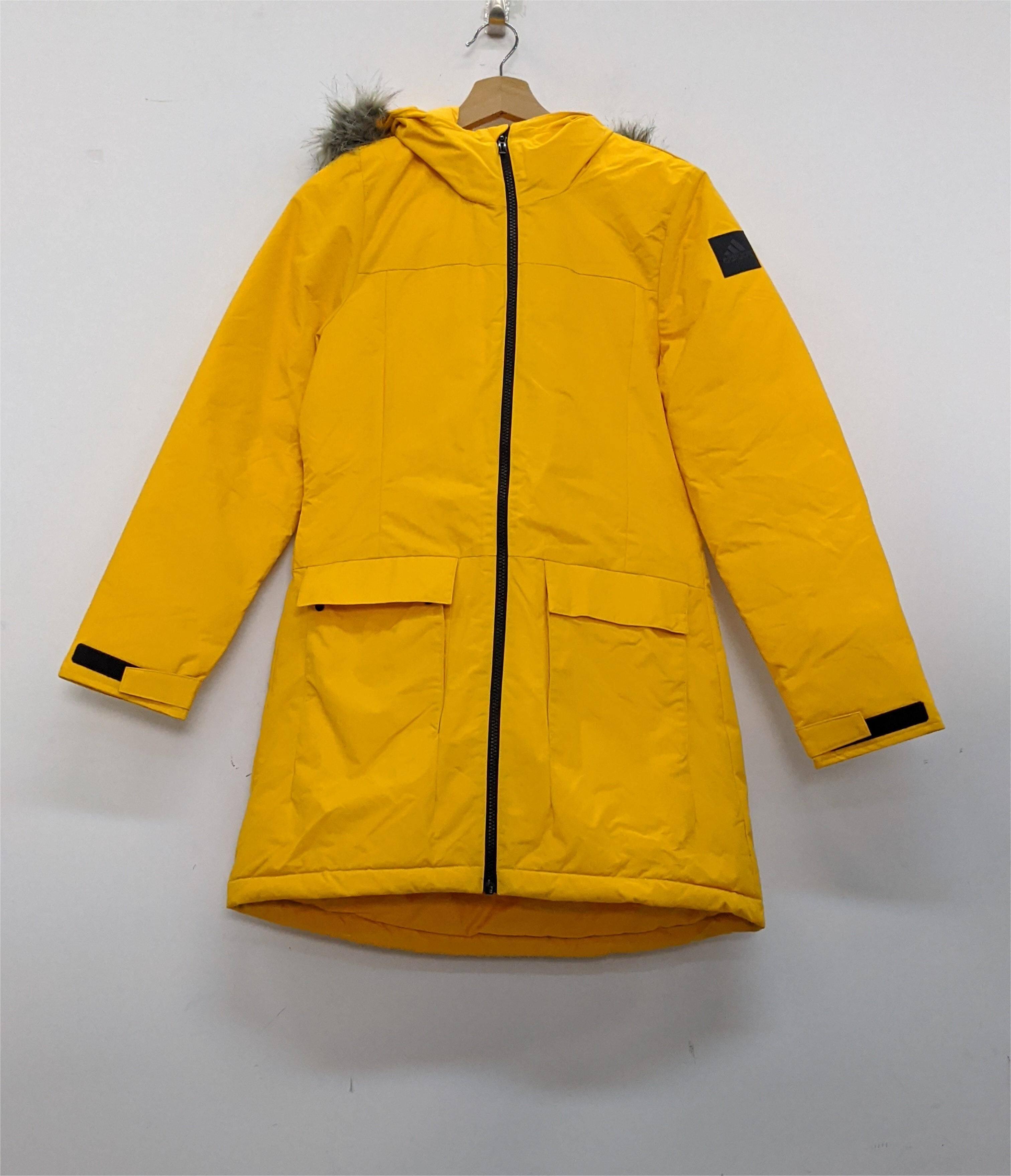 ADIDAS 阿迪达斯 女子连帽毛领中长款女棉服外套 DZ1497