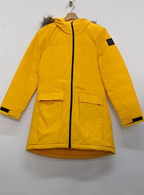 ADIDAS 阿迪达斯 女子连帽毛领中长款女棉服外套 DZ1497