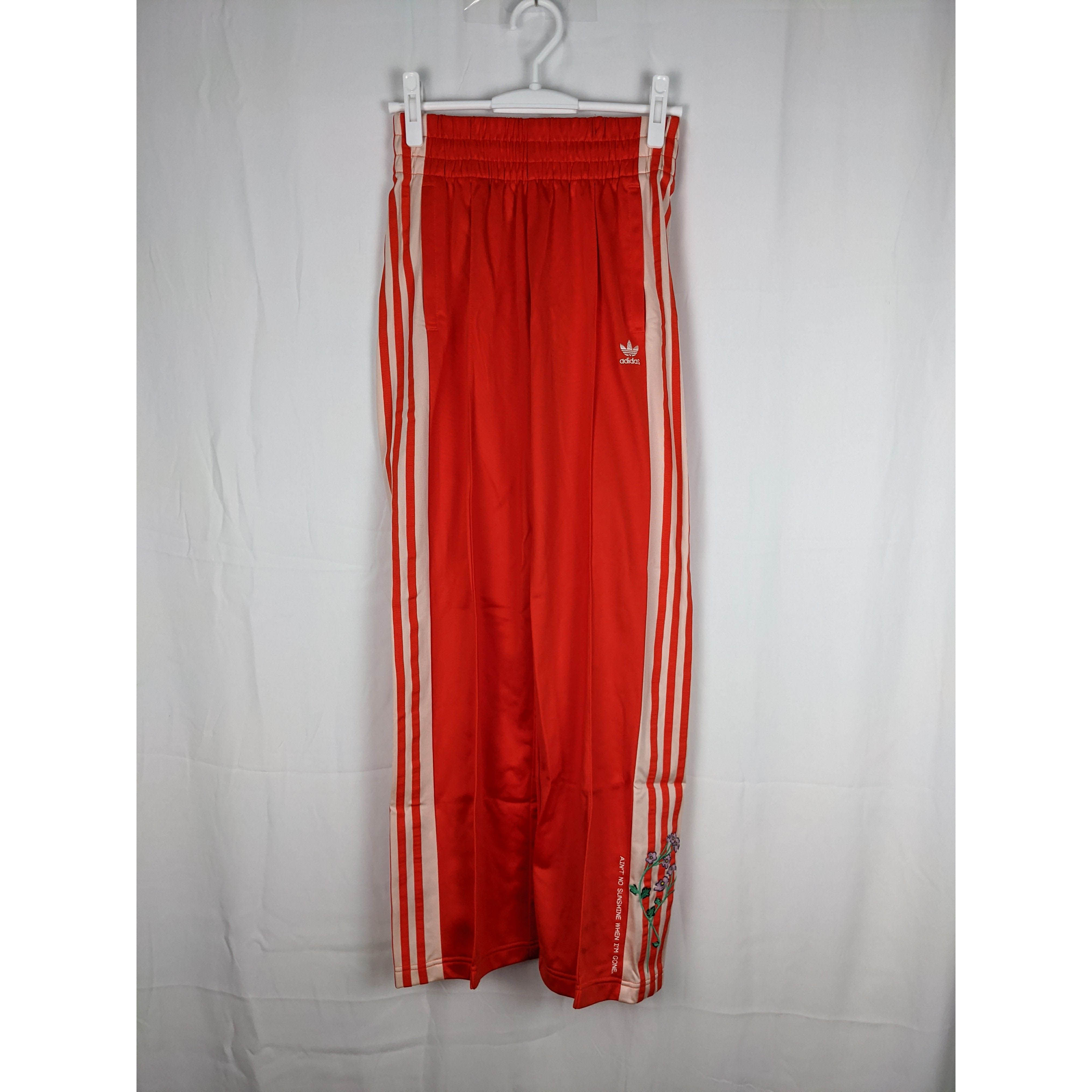 adidas Originals 寬褲橘色花卉橘白女運動褲寬版運動長褲 DN9097