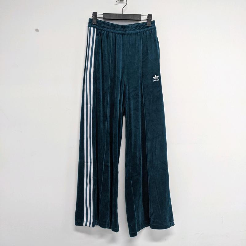 正品 三叶草 女子丝绒刺绣LOGO 华夫格 高开衩阔腿休闲裤 ED4740