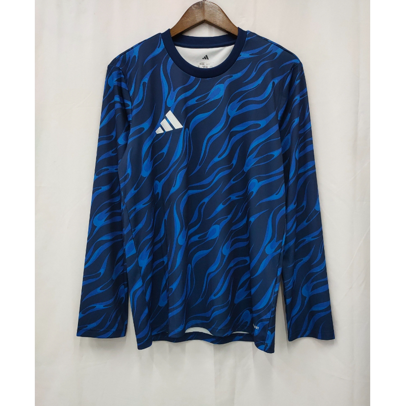 正品 adidas Graphic Tee 男子复古蓝迷彩长袖训练跑步足球运动服