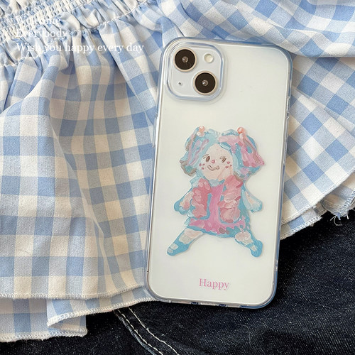 ins风开心女孩可爱油画手机壳