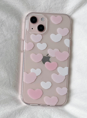 ins风少女爱心适用苹果12/15/16/17proMax手机壳13透明闺蜜iPhone14plus可爱