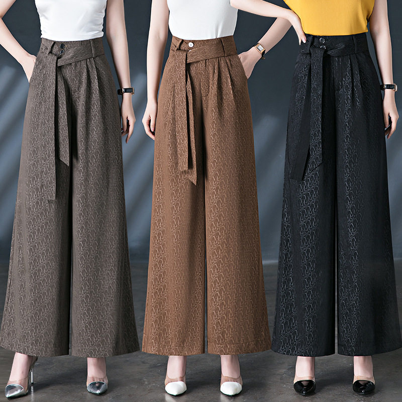 冰丝高腰阔腿裤提花休闲裤夏季女薄款新款中年女裤垂坠感宽松长裤,女装/女士精品,休闲裤,淘宝优惠券,粉丝福利购,淘宝优惠卷