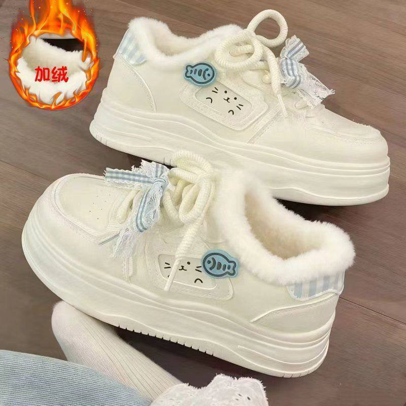 可爱fufu小白鞋2025新款加绒加厚运动爆款板鞋休闲百搭厚底面包鞋,女鞋,浅口单鞋,淘宝优惠券,粉丝福利购,淘宝优惠卷