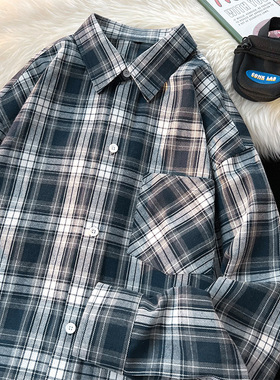 帝创者C2460春秋季格子衬衫男长袖日系宽松外套休闲百搭潮流衬衣