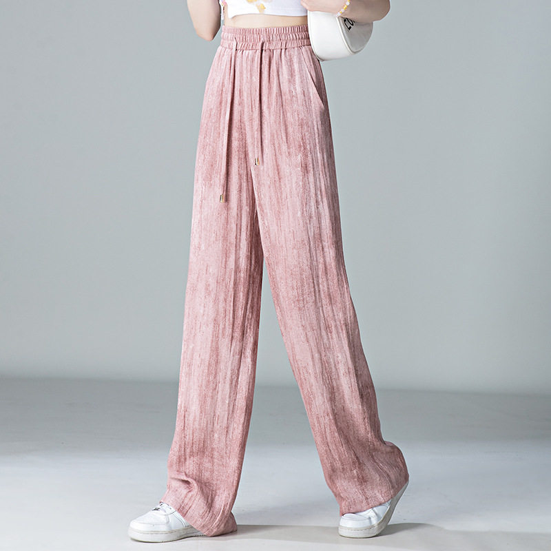 亚麻粉色晕染休闲裤女松紧腰2025新款夏季薄款宽松窄版阔腿长裤子,女装/女士精品,休闲裤,淘宝优惠券,粉丝福利购,淘宝优惠卷
