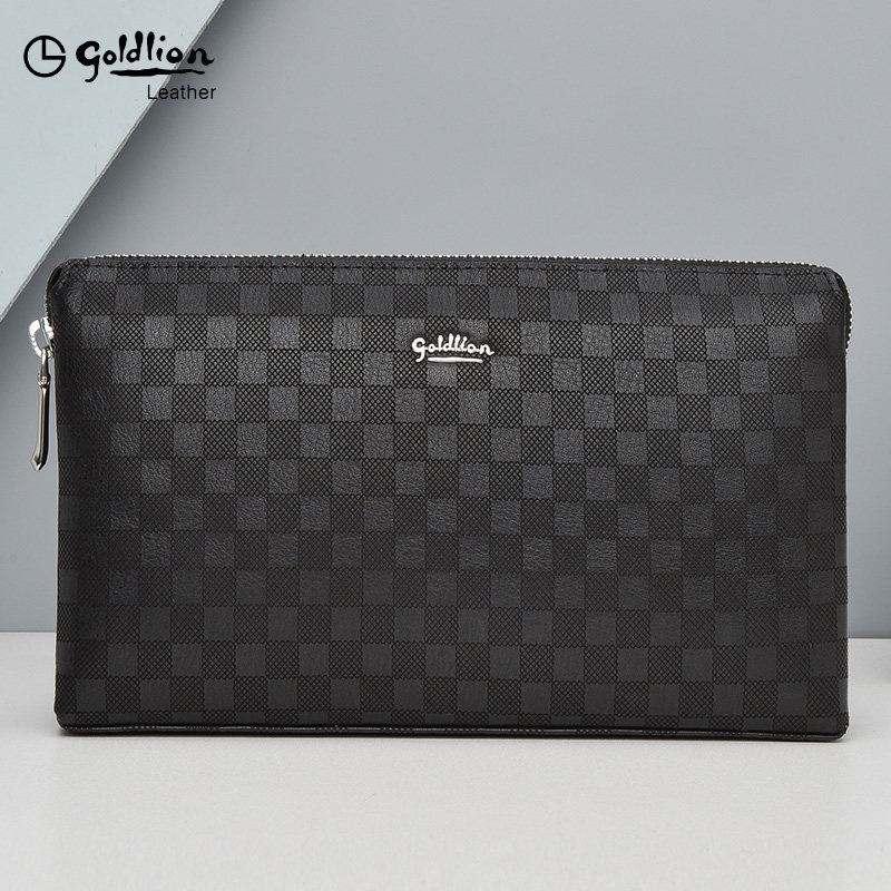 金利来男士手包真皮格子手拿包高端奢侈品牌男包2021新款手抓包