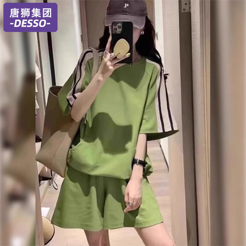 唐狮集团运动服套装女2026新款夏季宽松休闲短袖短裤跑步两件套