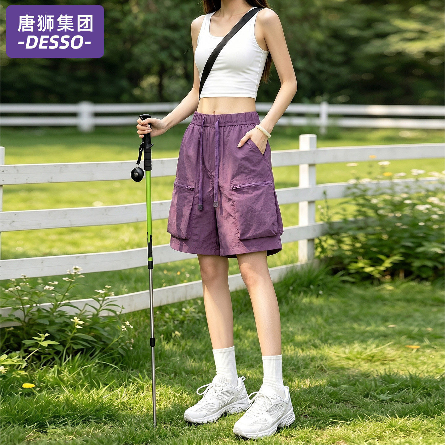 唐狮集团冰丝速干工装短裤女夏季薄款宽松显瘦五分裤机能风运动裤图片