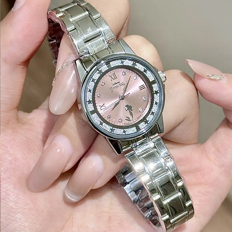 Disney迪士尼手表女款星冰乐渐变小海洋美人鱼女士钢表带防水腕表