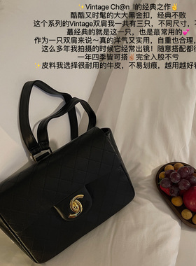 VIMAS 现货  Vintage  ~经典黑金 小香风中古款复古双肩包
