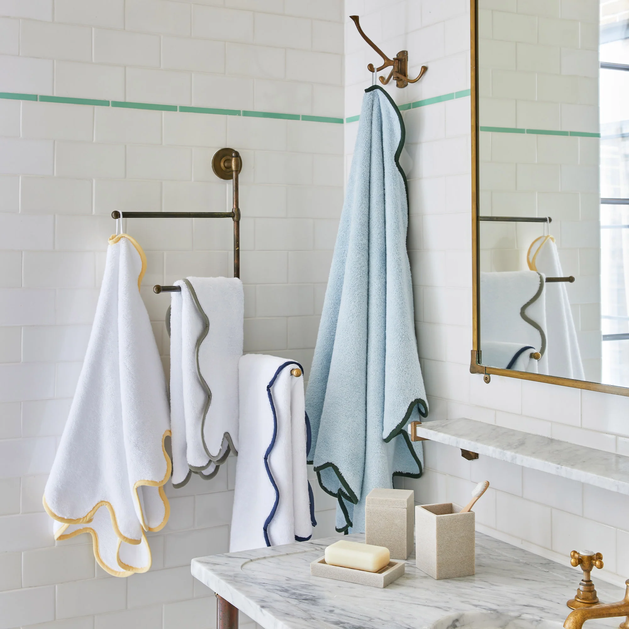 纽约下城公园进口kassatex卡梅尔浪花贝壳边多色浴巾毛巾三件套