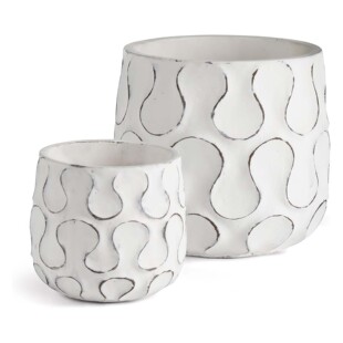 现 纽约下城公园进口晴空白气球立体水洗白花纹陶制花盆大小