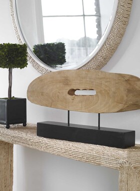 纽约下城公园进口uttermost天然芒果木手工雕饰花纹木质装饰摆件