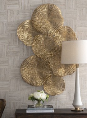 纽约下城公园进口uttermost摇曳的浮萍金色立体艺术雕塑墙面壁饰