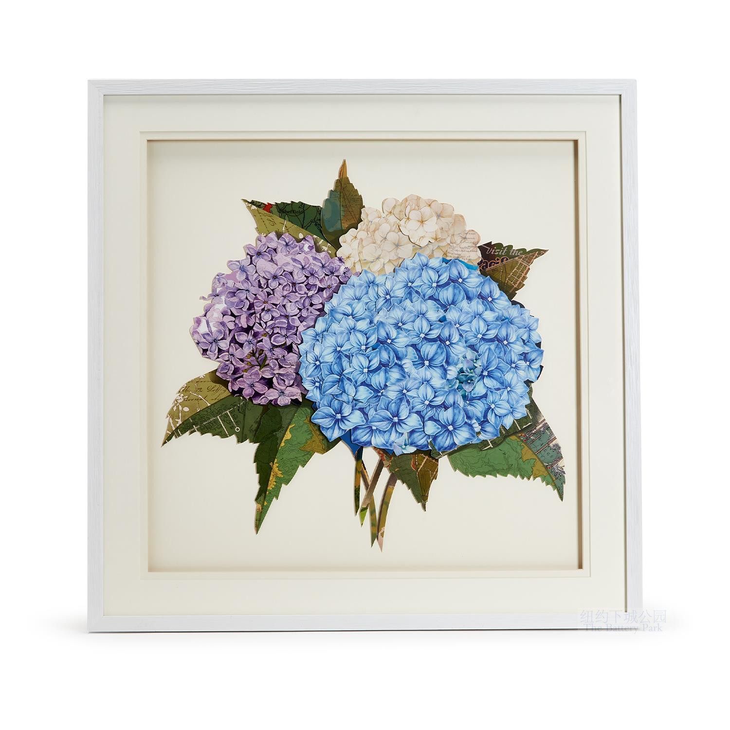 纽约下城公园进口雅致传统西式绣球花束拼贴装饰画68*68cm