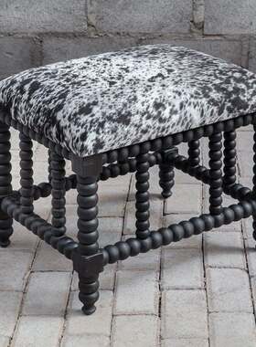 纽约下城公园进口uttermost天鹅绒串珠木腿美式装饰坐墩沙发脚凳