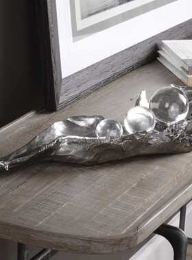 现纽约下城公园进口uttermost杰克的银豆荚金属银配水晶球摆件