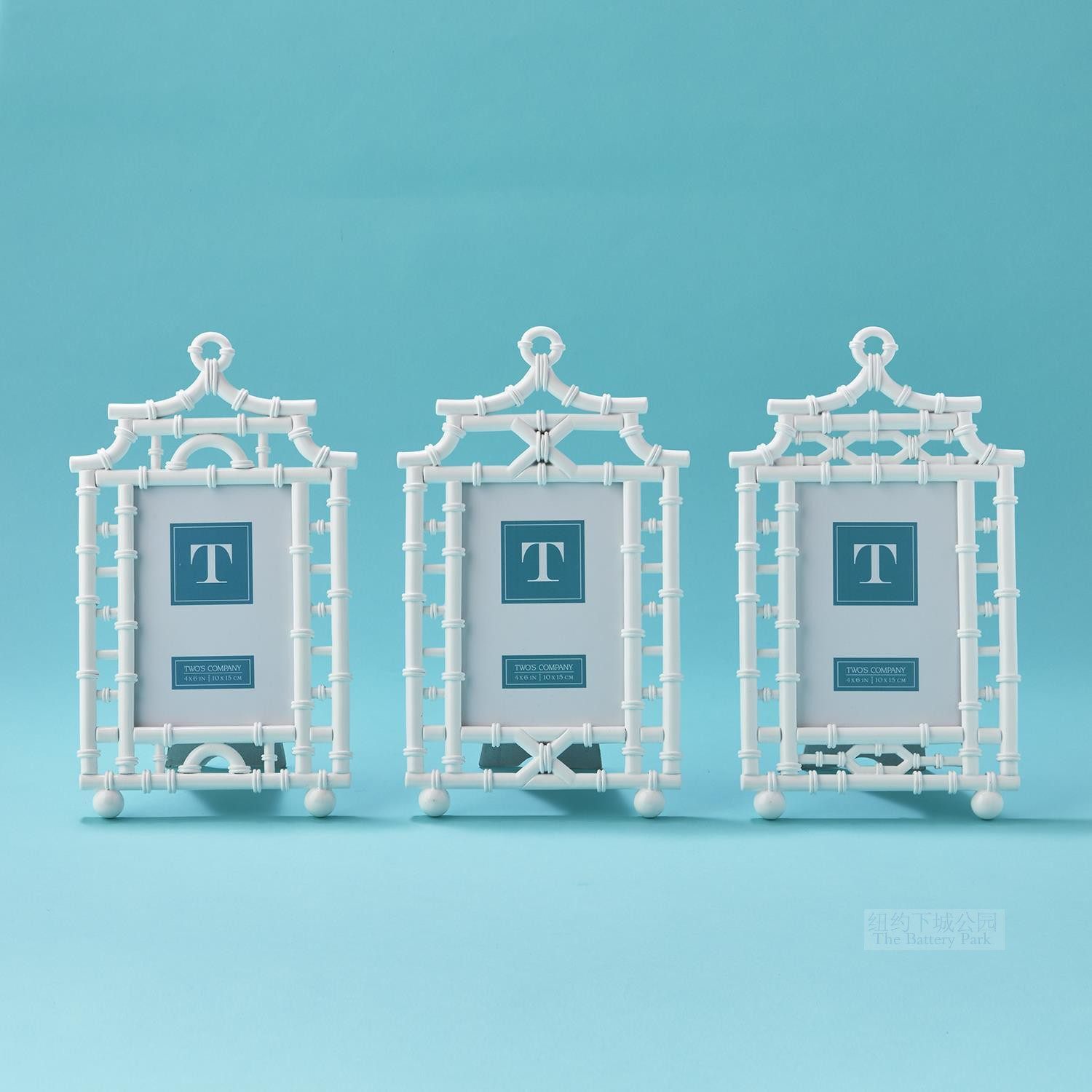 现 纽约下城公园进口凉亭小筑中式纯白竹节装饰相框三款