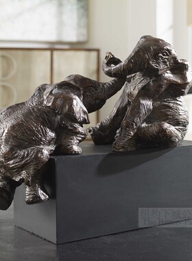 现纽约下城公园进口uttermost伸出鼻子勾一勾小象憨态雕塑摆件