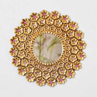 现 纽约下城公园进口秘鲁传统手工渐变淡粉花心金箔立体装饰镜