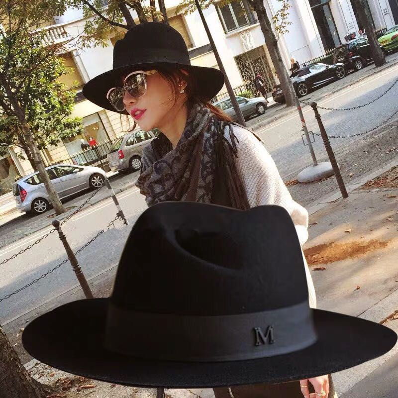 呛口小辣椒m标毛呢宽檐潮女帽子