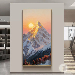 大芬村纯手绘油画日出金山客厅装 饰画简约高级壁画风景玄关挂画