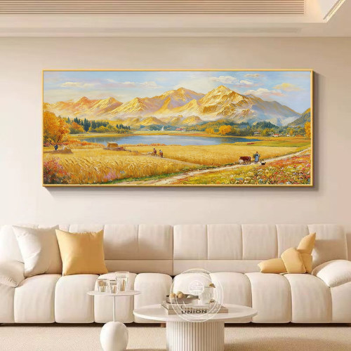 大芬村手绘日照金山油画横幅