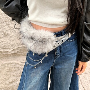 高级感Y2k复古朋克风毛毛腰带女个性 辣妹星星链条腰链皮带配饰潮