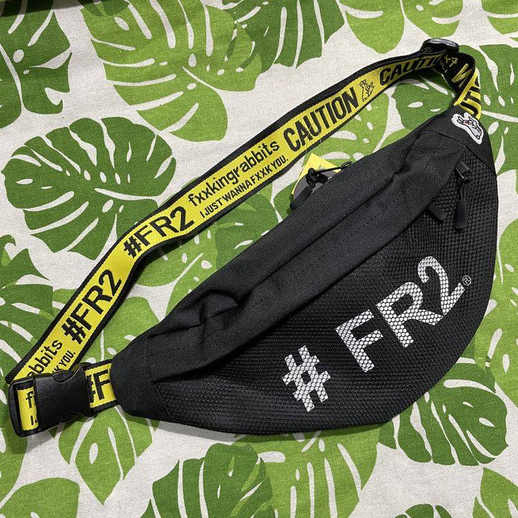 新款fr2网格印字腰包死飞运动男女胸包黑色
