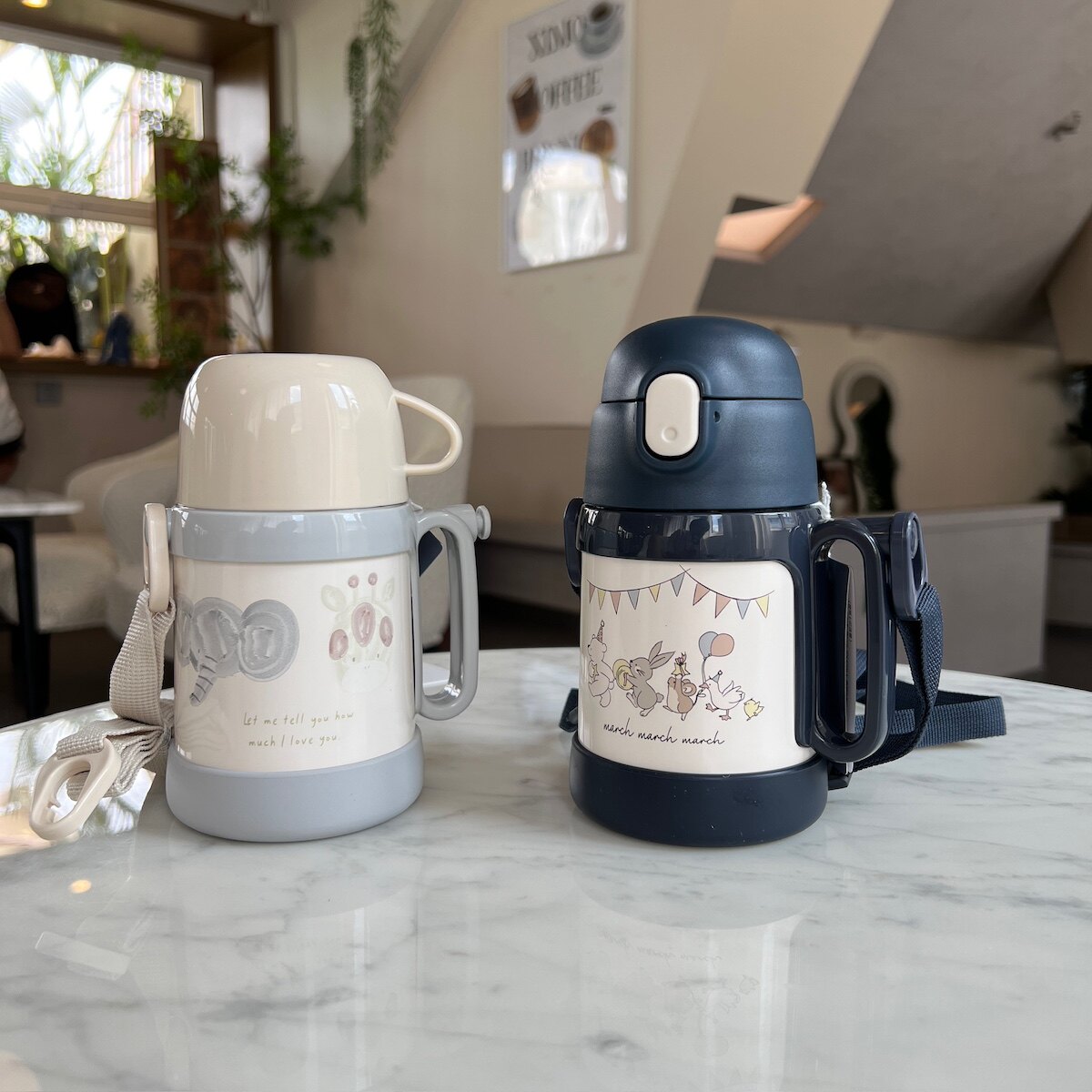 送杯套 日本cottoli限定小象儿童两用吸管保温杯幼儿园水壶400ml