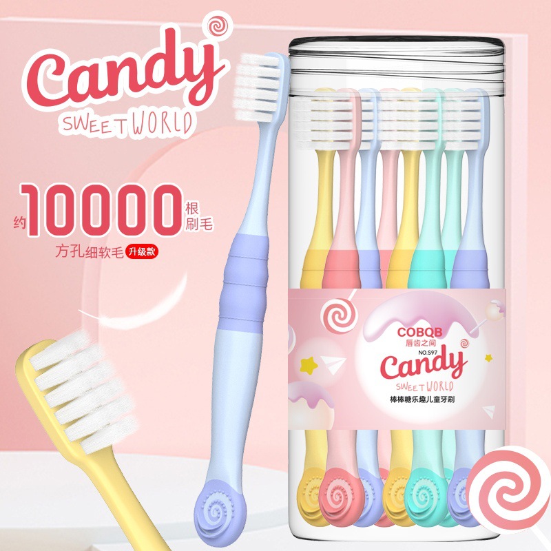 bqb卡通棒棒糖桶装8支牙刷 跨境电商 牙刷软毛 儿童牙刷3桶