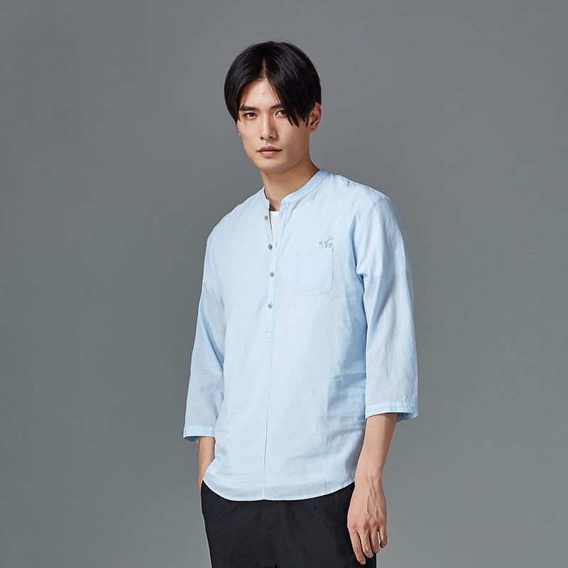 【商场同步款】SENSU/森所新款口袋绣花七分袖立领男衬衫SC283115