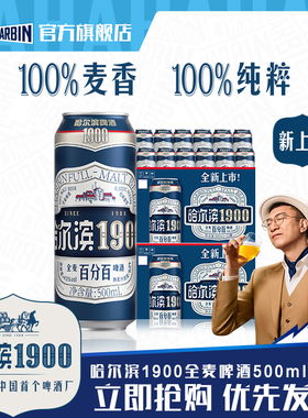 Harbin/哈尔滨1900全麦啤酒500ml×12听×2箱10.0°P麦香整箱批发
