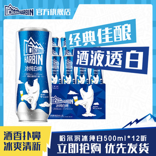 哈啤整箱批发 12听10°P易拉罐装 Harbin 哈尔滨啤酒冰纯白啤500ml