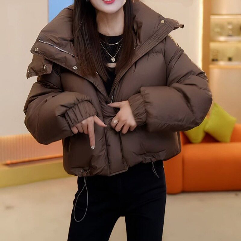 时尚穿搭高级感棉服女款秋冬季2026年洋气连帽面包服纯色短款外套