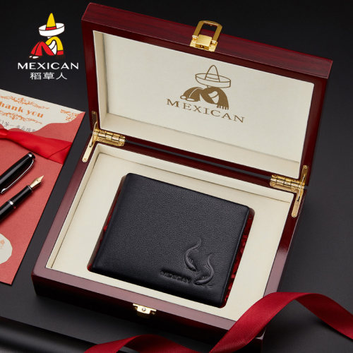 稻草人男商务牛皮革+织物