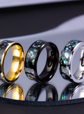 镶嵌贝壳钛钢戒指男女高级感冷淡风个性潮流七彩不掉色小众指环