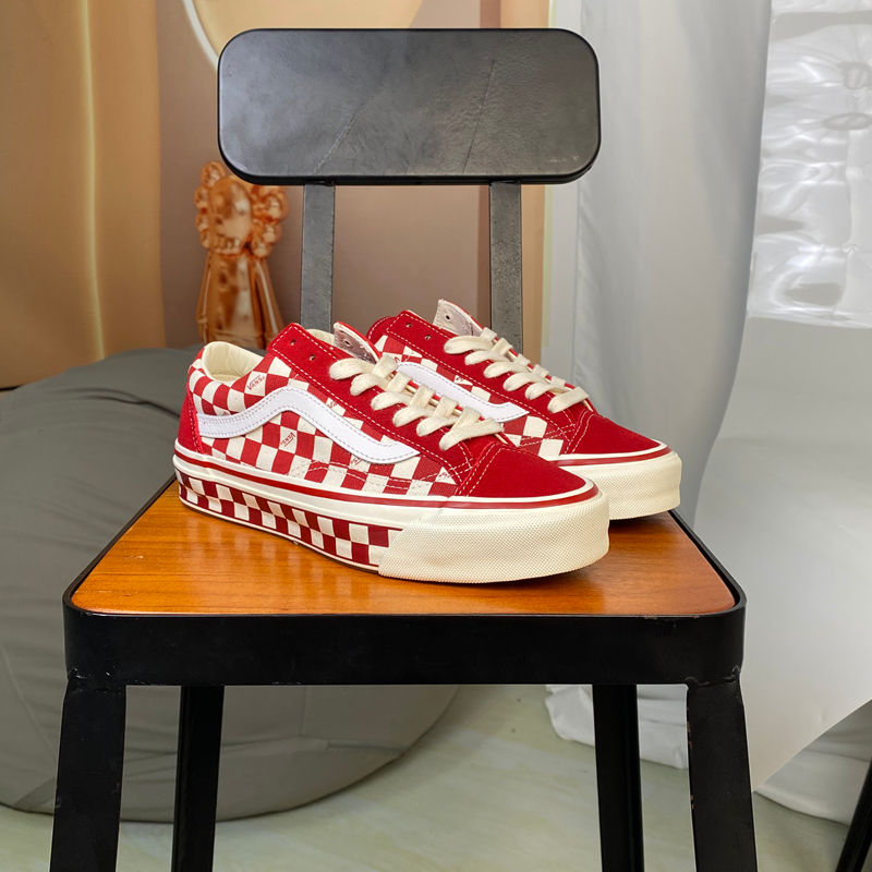 VANS范斯LX OLD SKOOL 36低帮红色格子男女款帆布板鞋VN000D57ERY