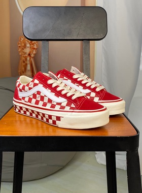 VANS范斯LX OLD SKOOL 36低帮红色格子男女款帆布板鞋VN000D57ERY