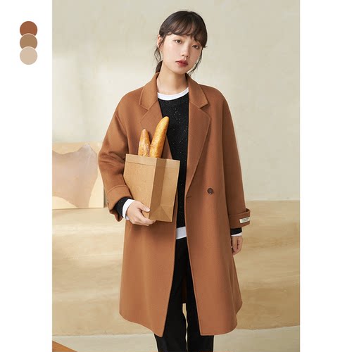 蝶之河西装领双面呢双排扣大衣