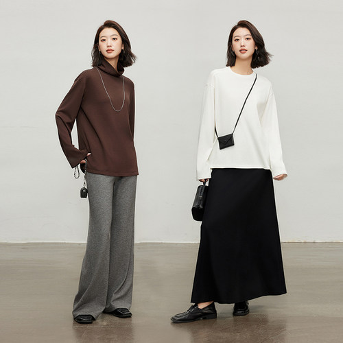 蝶之河 黑标【特价】可水洗Merino羊毛佰搭显瘦弹力腰空气拖地裤